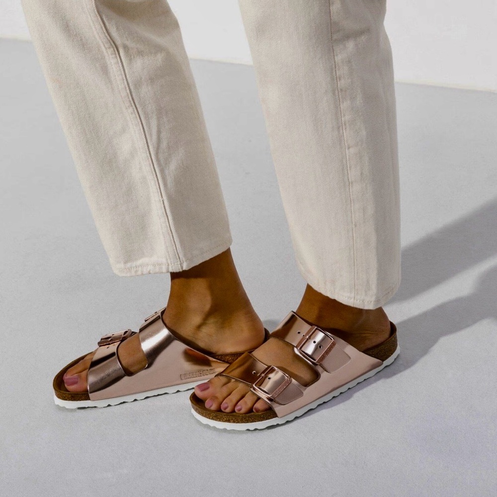 Birkenstock Arizona Soft Footbed Metallic Copper Sandals 37